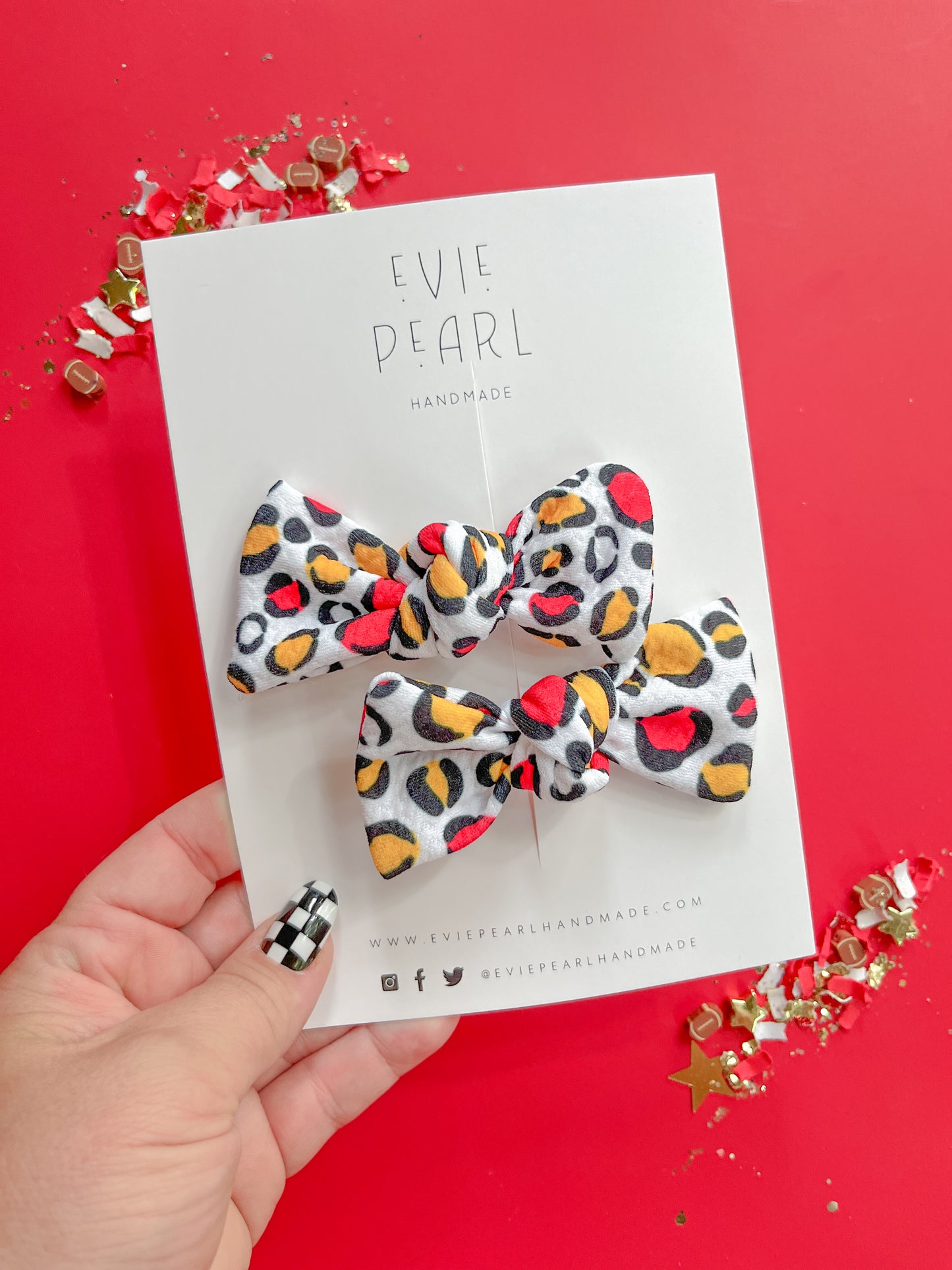 Kansas City White Leopard Knot Bow Pigtail Set