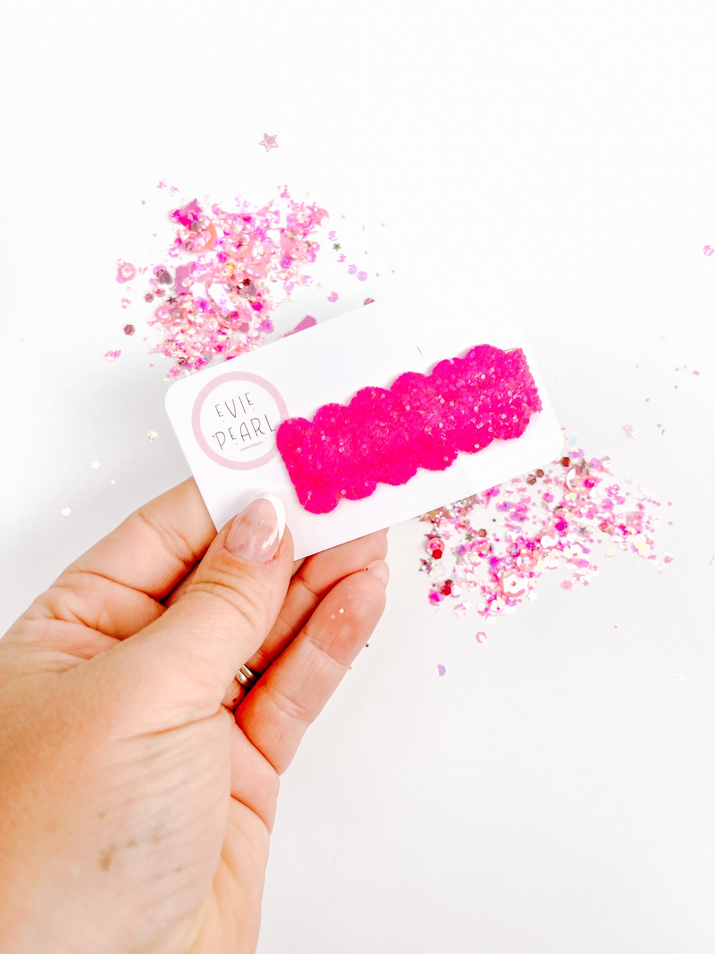 Hot Neon Pink Glitter Single Snap Clip