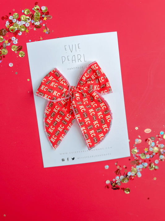 Red KC Football Medium Bow