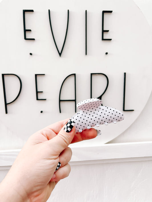 White Polka Dot Medium Claw Clip