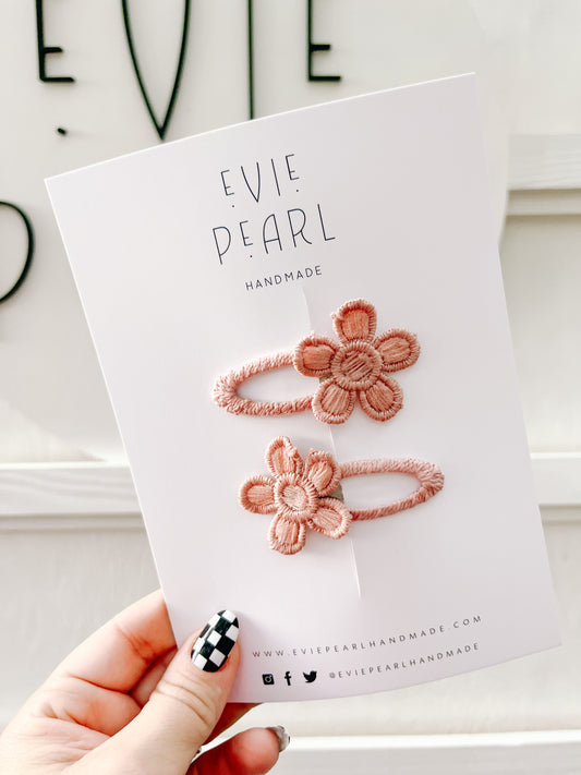 Pink Floral Snap Clip Pigtail Set