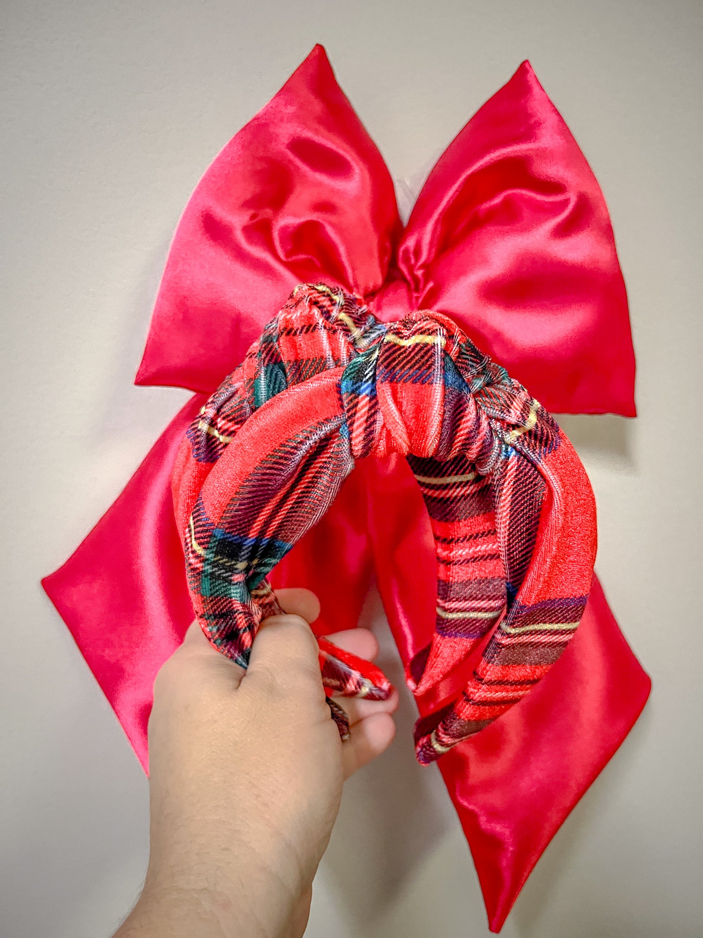 Christmas Velvet Plaid Knotted Headband for Girls & Women