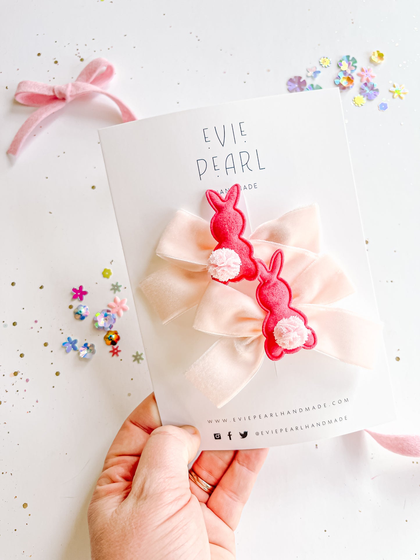 Hot Pink Bunny Light Pink Velvet Pigtail Bows