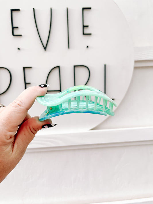 Teal Marbled Flat Medium Claw Clip