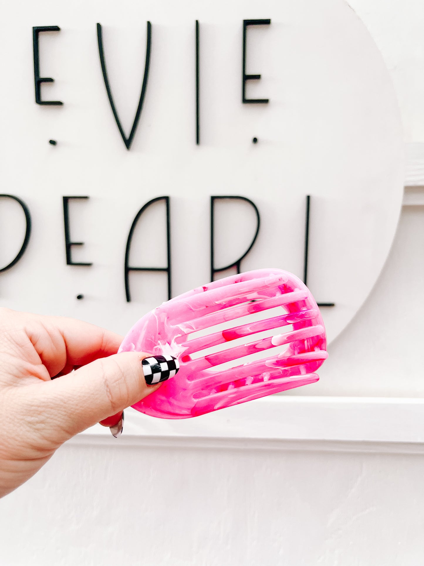 Pink Marbled Flat Medium Claw Clip