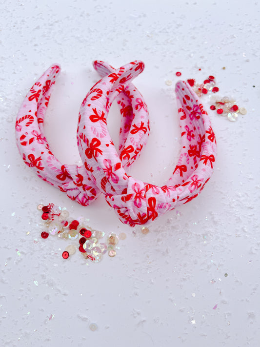 Pink Red Candy Cane Knotted Headband for Girls & Women