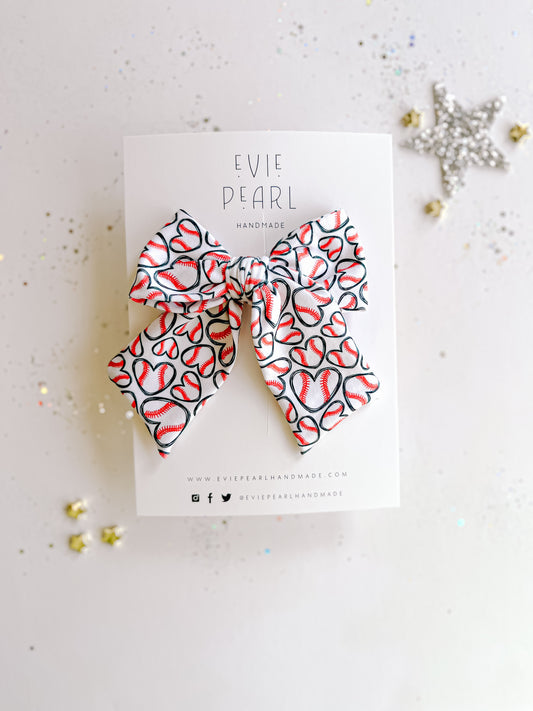 Large Baseball Heart Pinwheel Bow