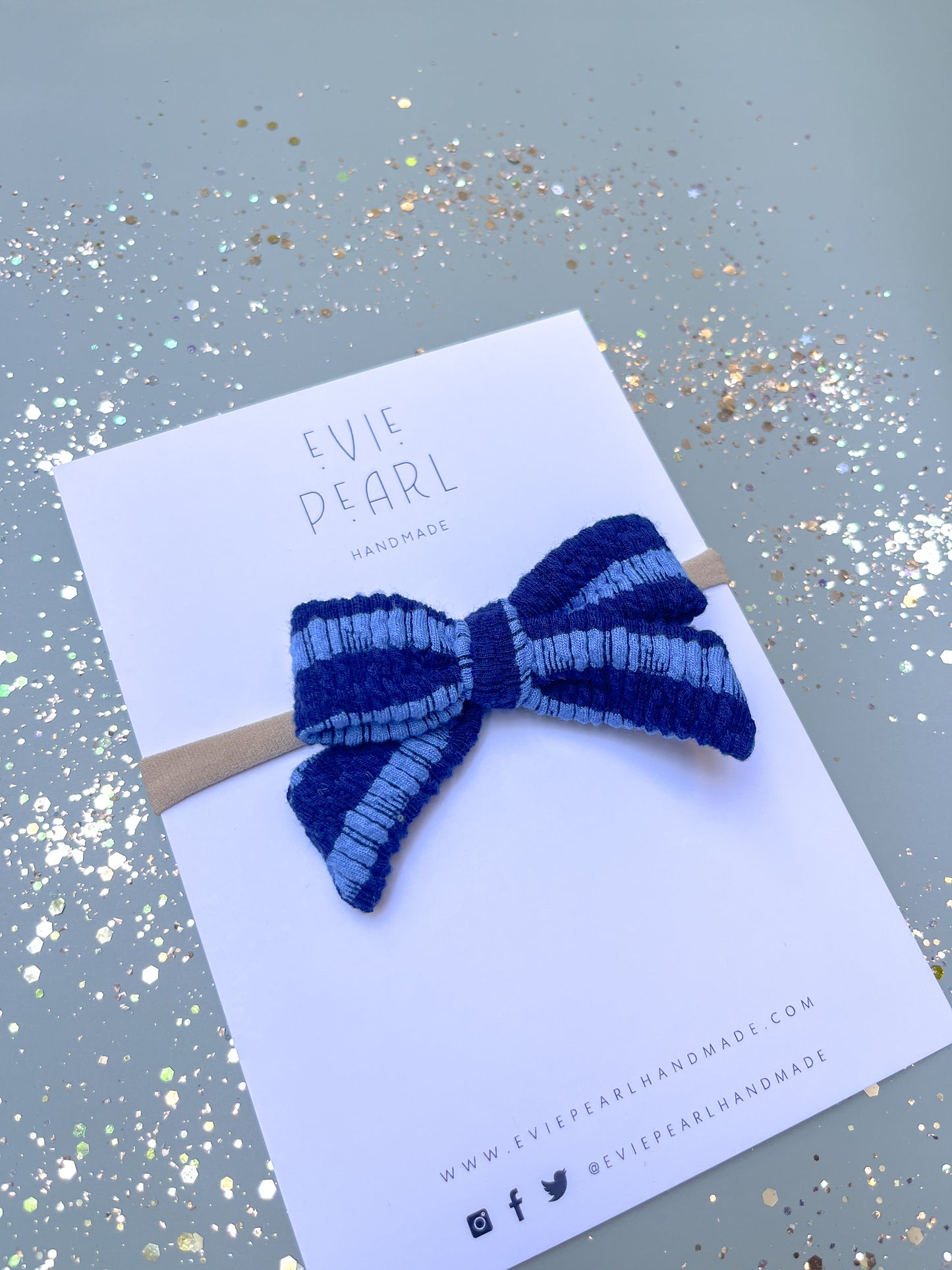 Blue Stripe Small Pinwheel Bow