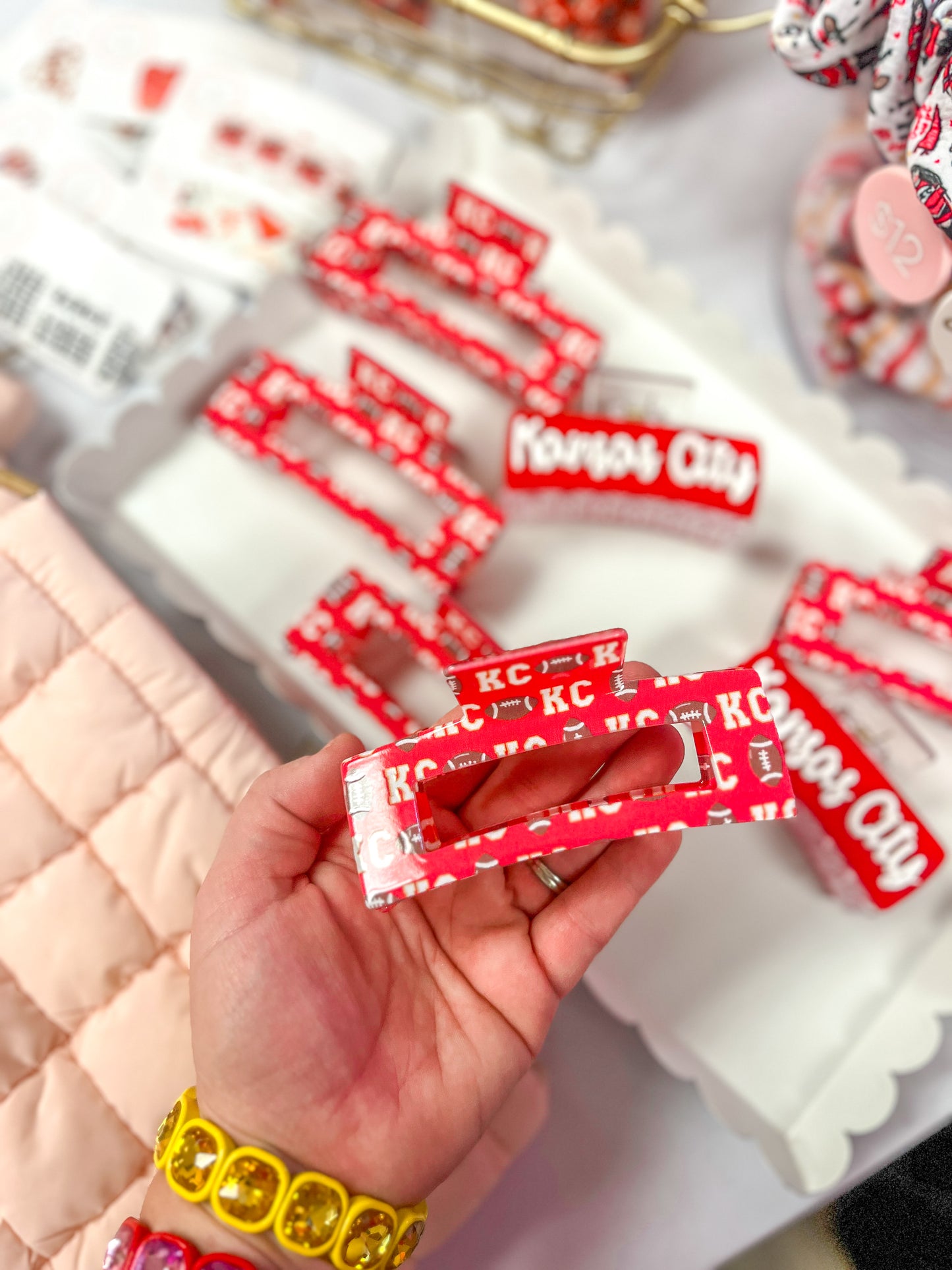 Red Football KC Medium Claw Clip for girls & women