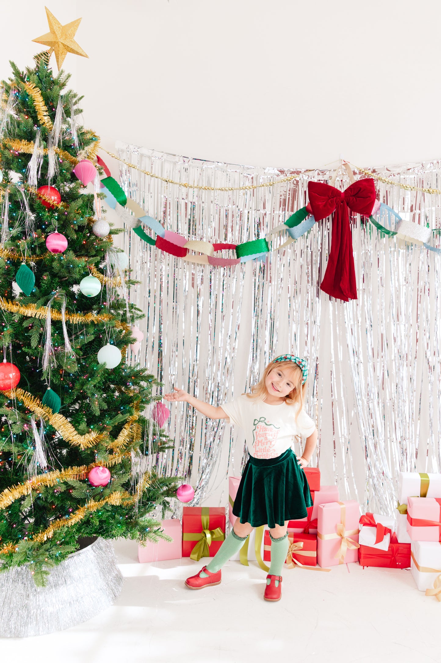 Green Plaid with Red Bows Knotted Headband for Girls & Women