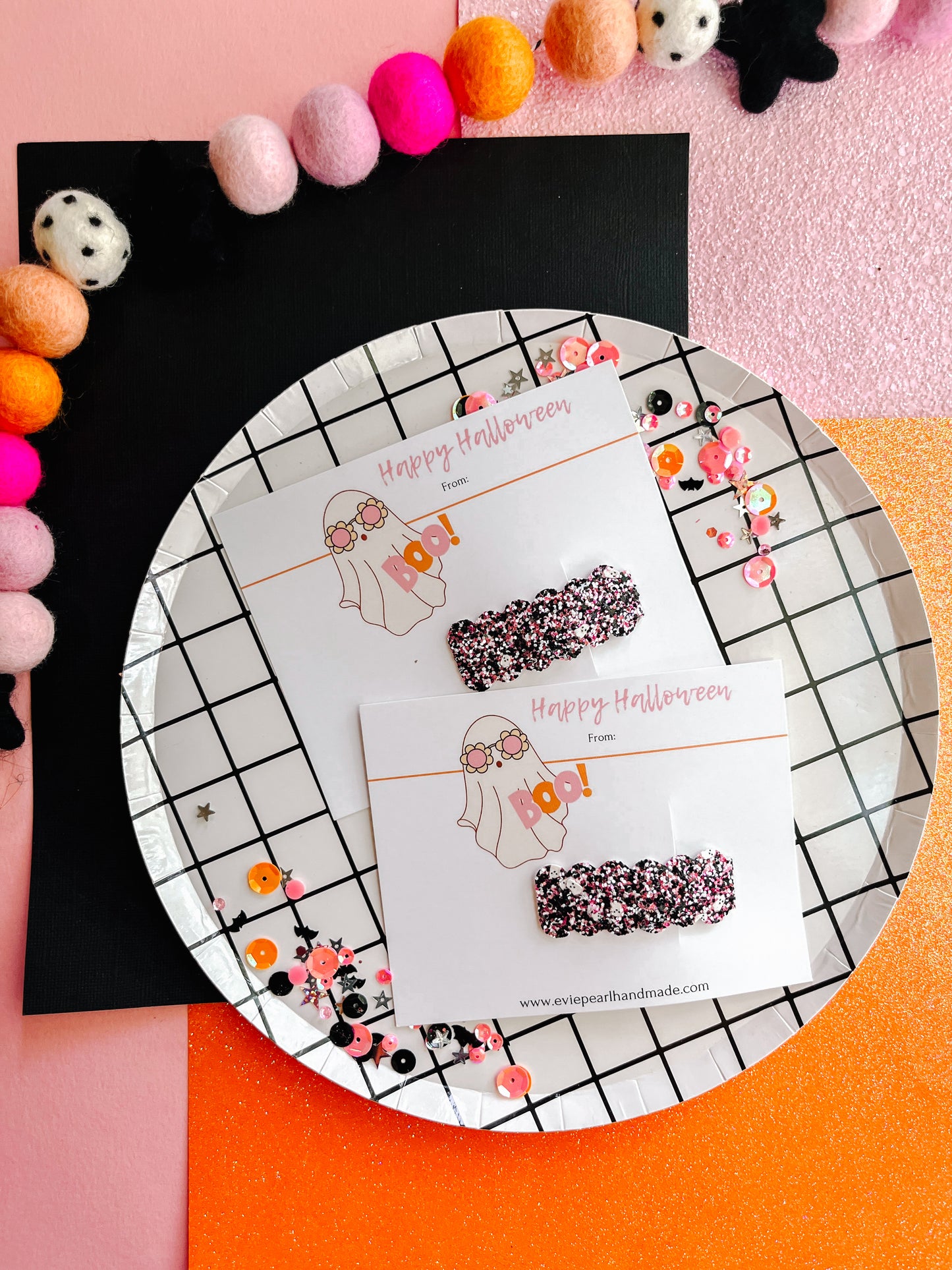 Glitter Ghost Halloween Classmate Bestie Snap Clip Card Gift