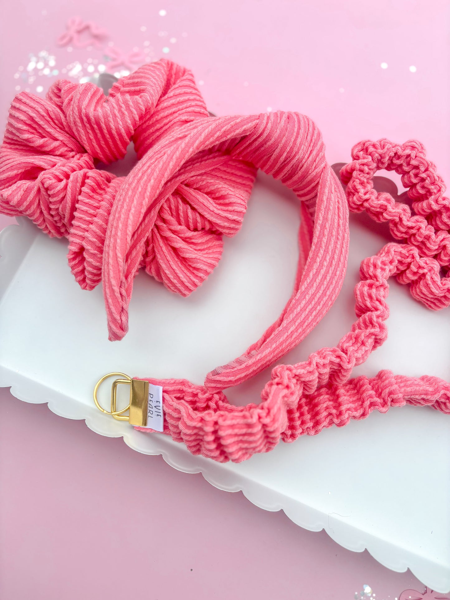 Coral Ribbed Teacher Gift Set- Lanyard| Knotted Headband| Scrunchie