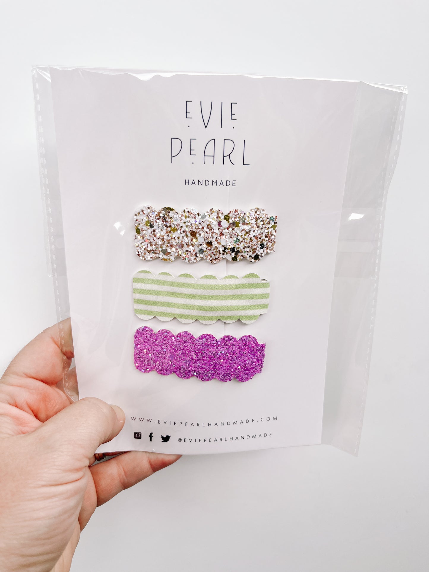 Gold Glitter, Green Stripes & Purple Glitter snap clip sets