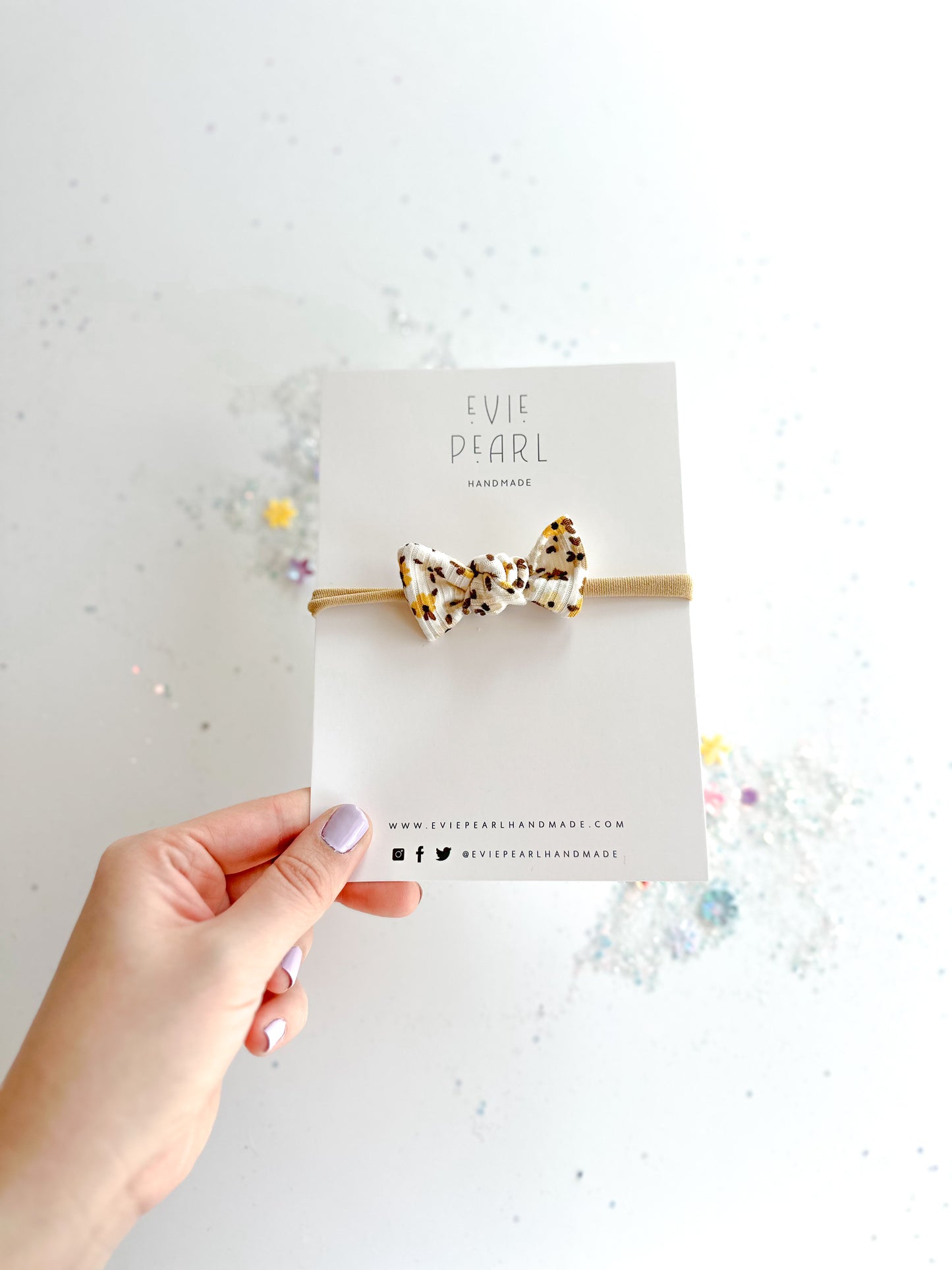 Fall Floral Yellow & Brown Mini Knot Bow Nylon Headband