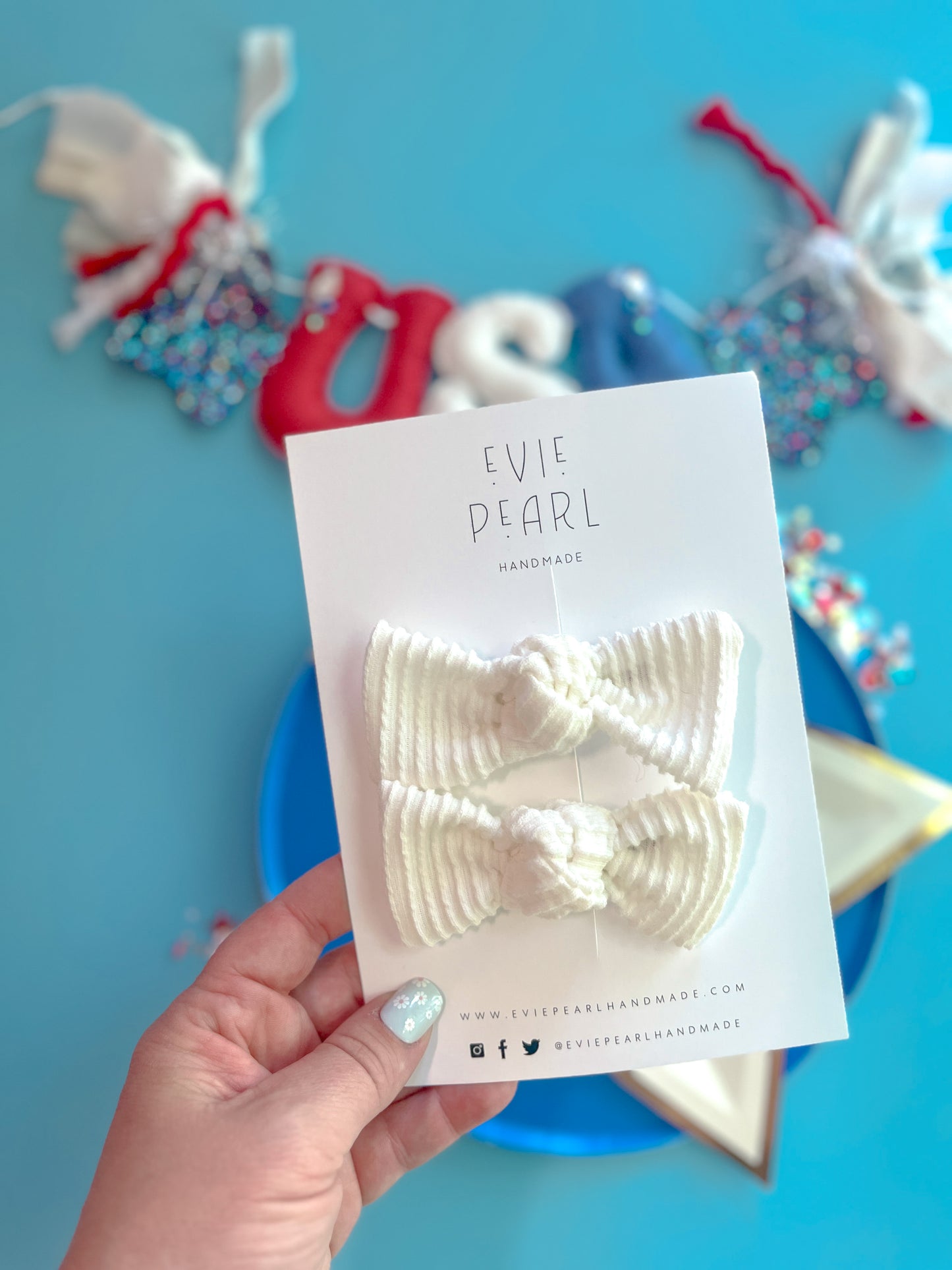 Crisp White Ribbed Knot Bow Pigtails
