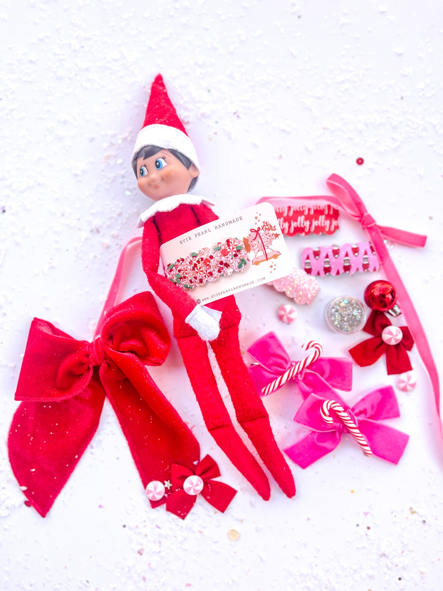 Elf Jolly Pink Glitter Sparkle Snap Clip Set