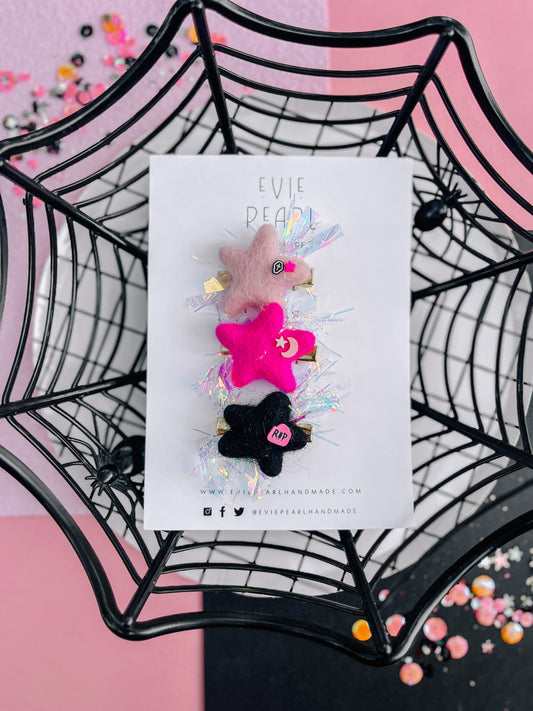 Pink Black Spooky Halloween Party Stars