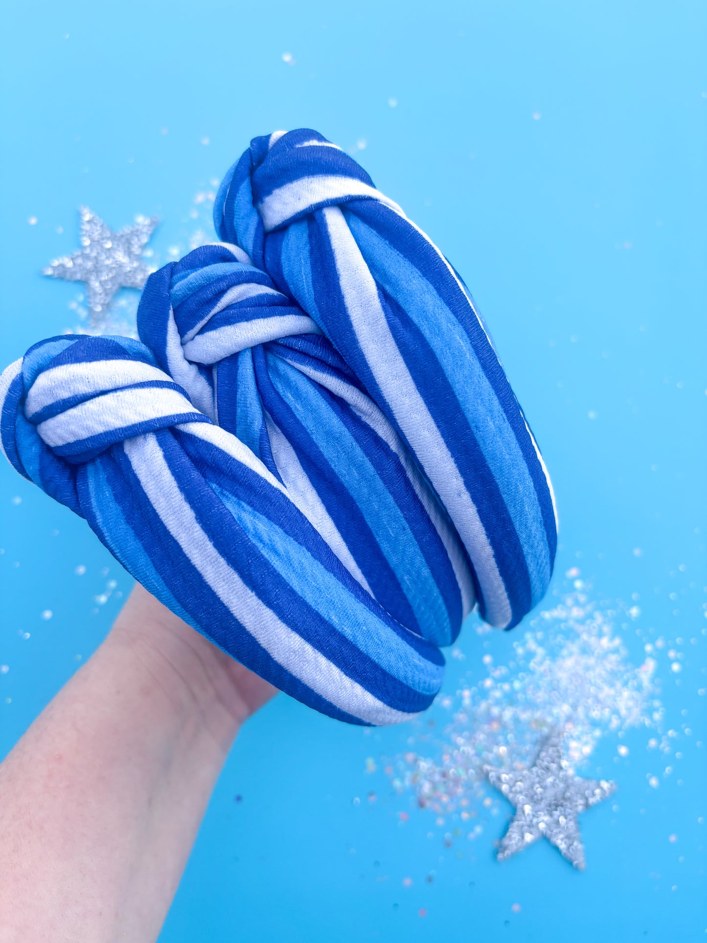 Blue White Stripe Kansas City Knotted Headband Girls & Women