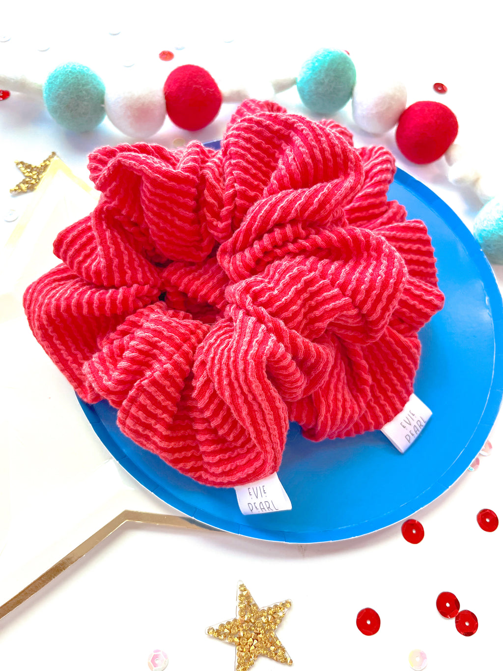 Ribbed Red Oversized Scrunchies