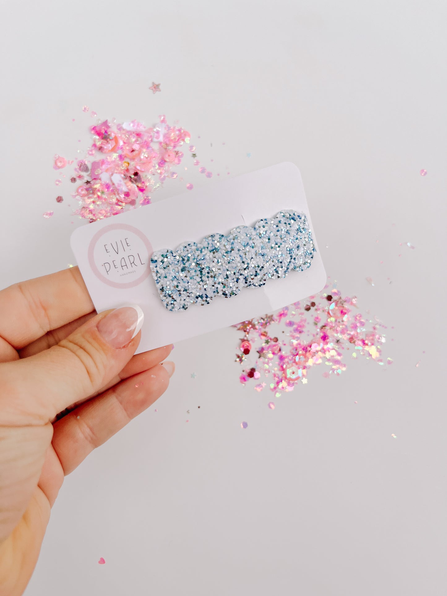 Blue & White Glitter Single Snap Clip