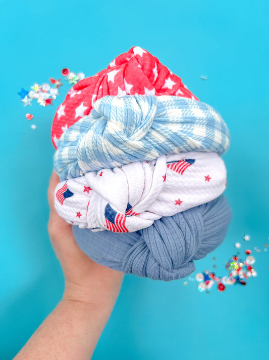 Blue Gingham Knotted Headband