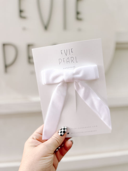 White Velvet Longtailed Hair Bow