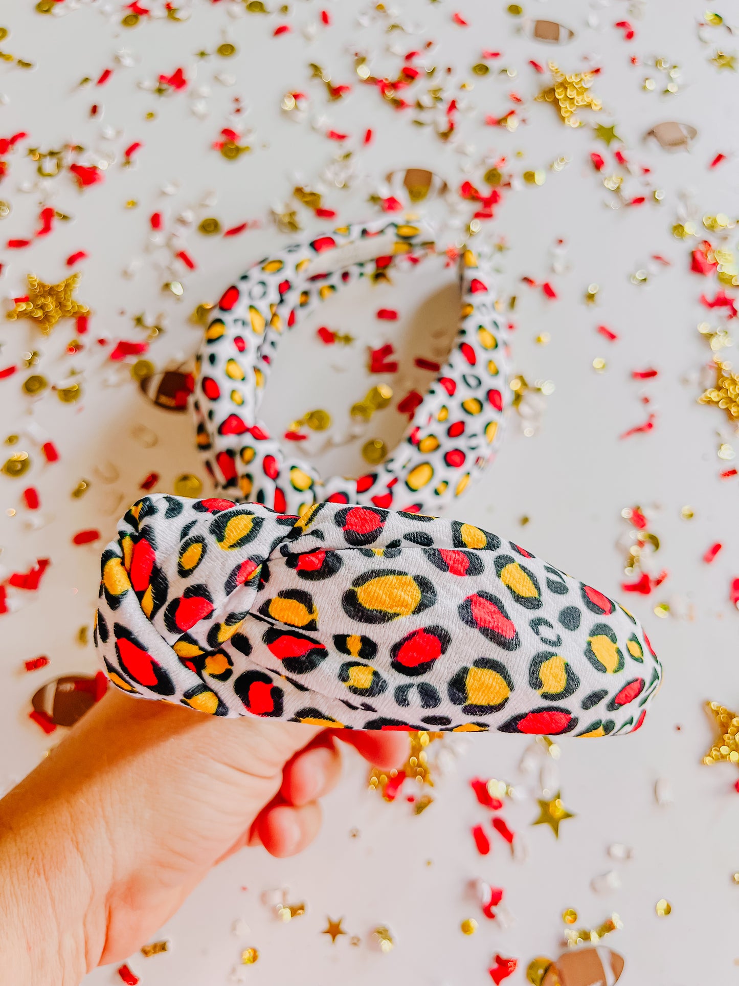 White Red Gold Leopard Knotted Headband R2S