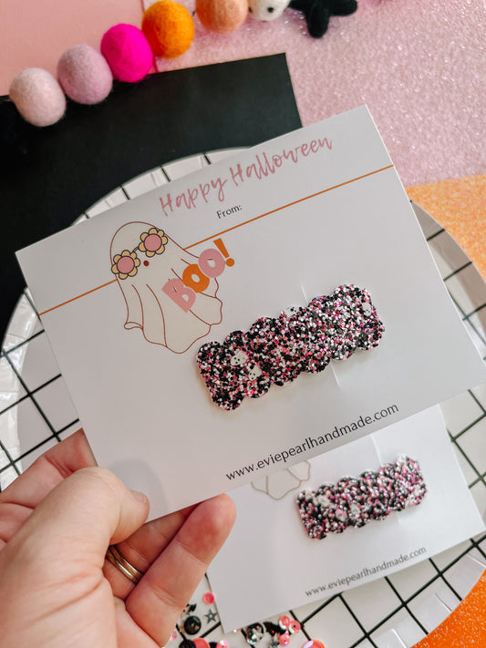 Glitter Ghost Halloween Classmate Bestie Snap Clip Card Gift