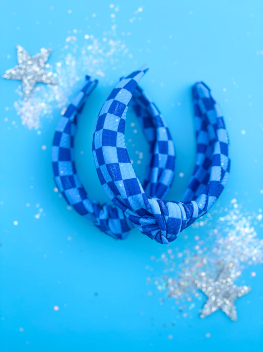 Blue Checkered Kansas City Knotted Headband for Girls & Women