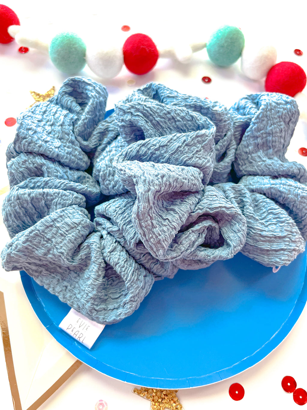Blue Crinkle Oversized Scrunchies