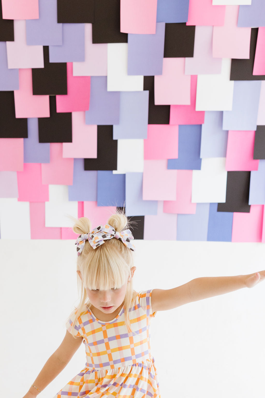 Black|Orange|Purple|Lilac Checkered Pinwheel Bow