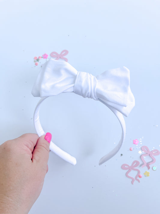 White Solid Bow Headband