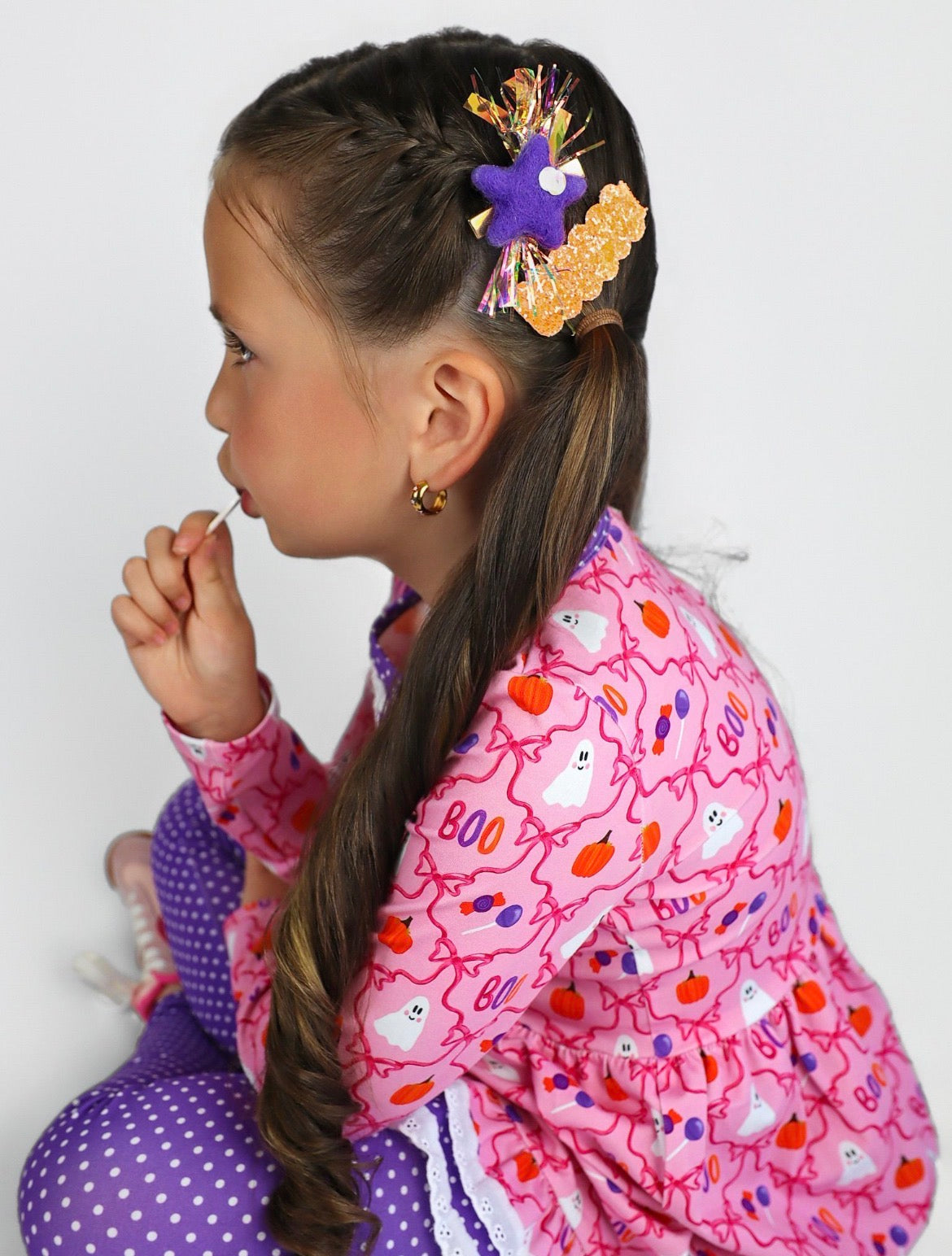 Mini May Collab- Purple Party Stars with Orange glitter snap clip set