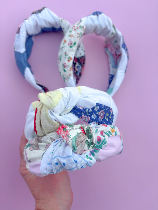 Vintage Heirloom Patchwork Quilted Knotted Headband