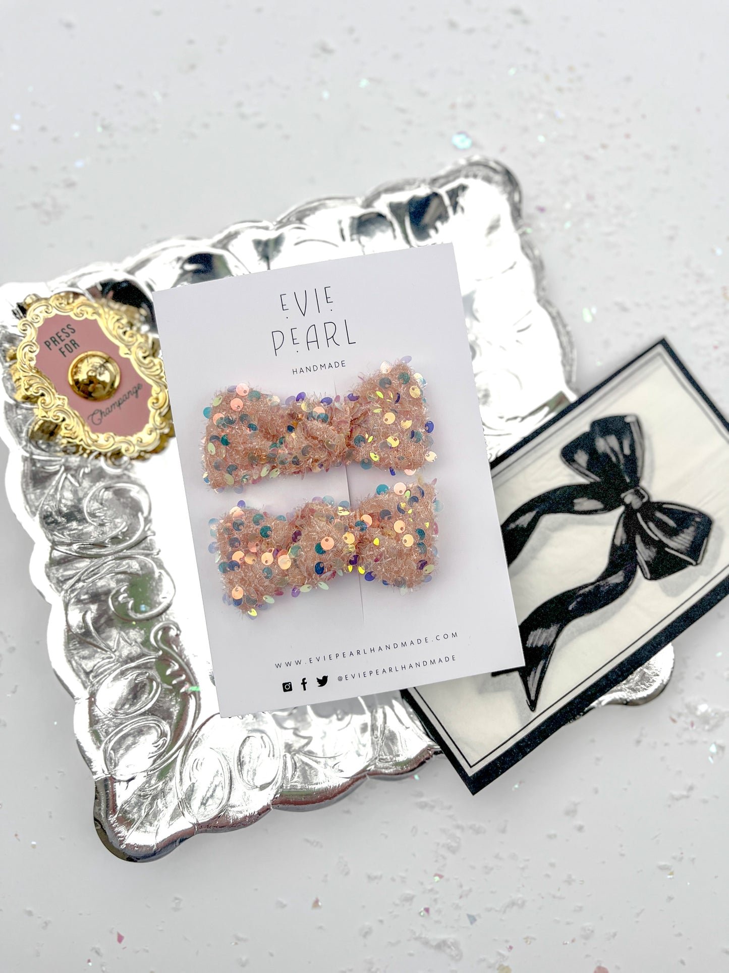 Iridescent Sequins Knot Bow Pigtail Set