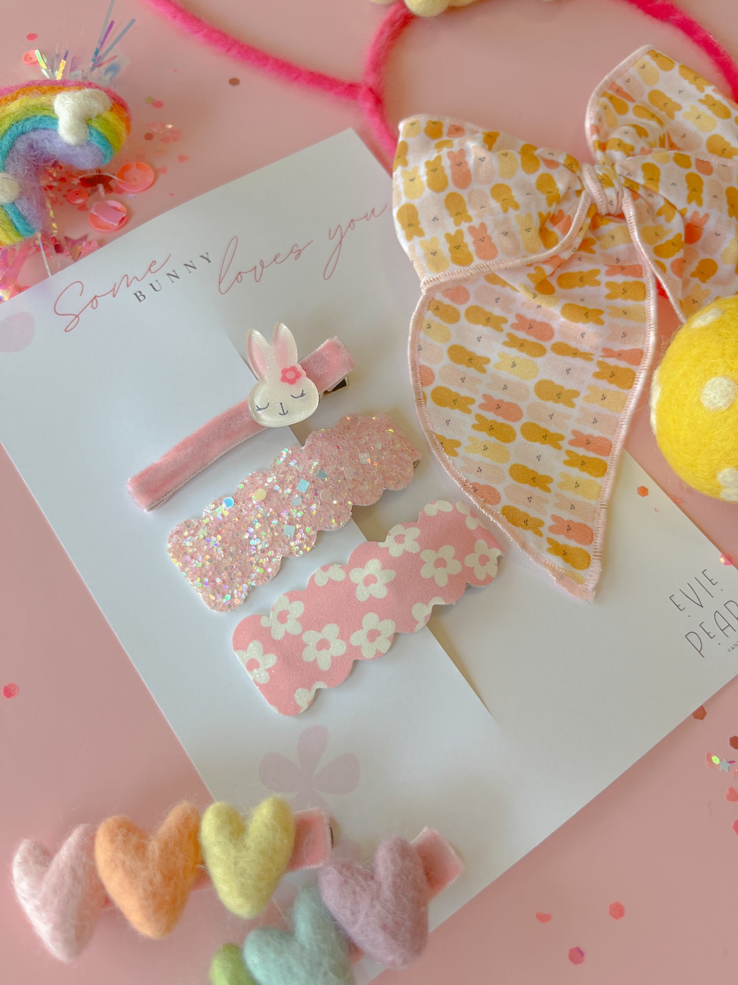 Bunny Pink Glitter Daisy Snap Clip Set