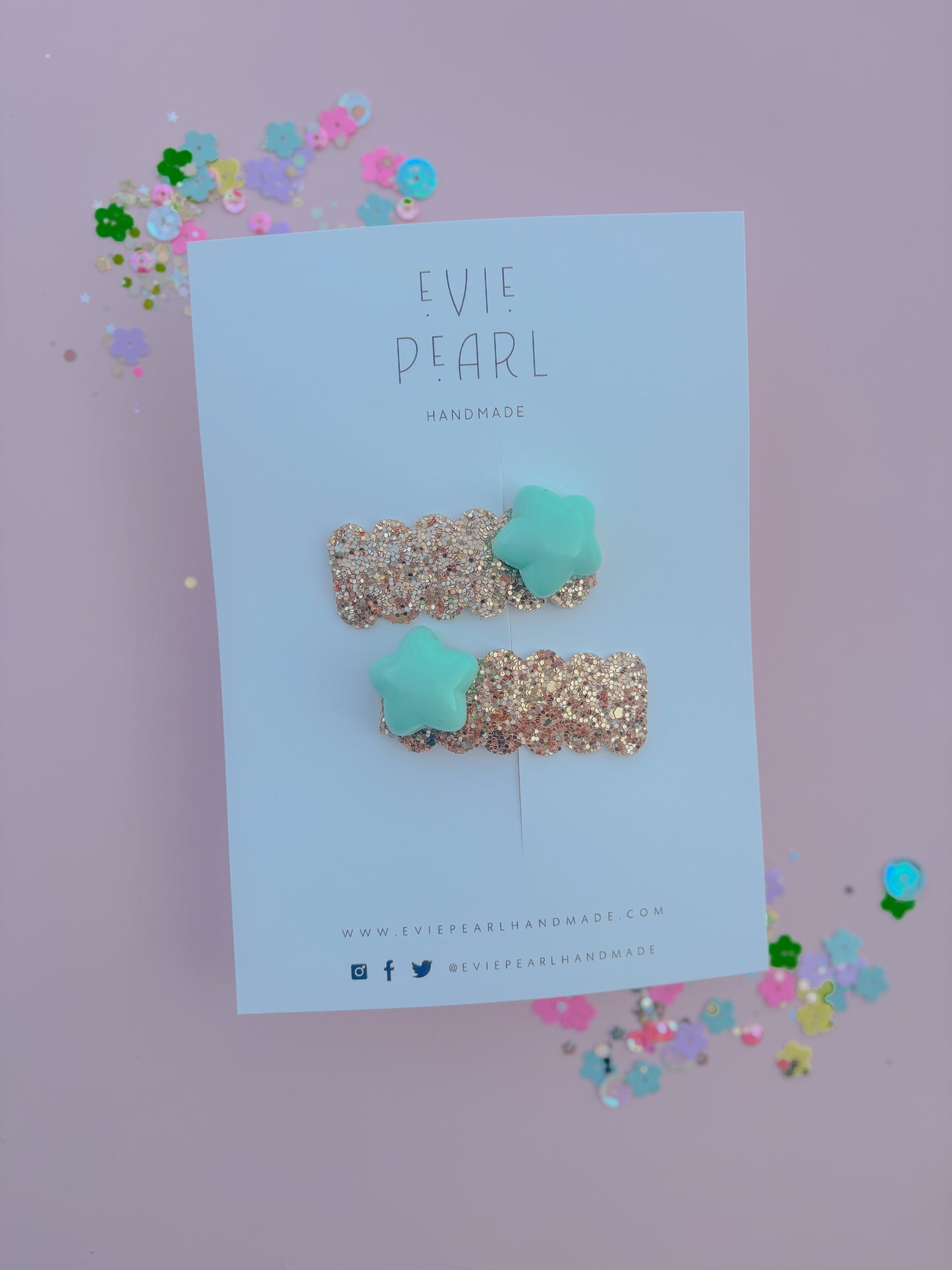 Teal Star Glitter Pigtail Snap Clip Set