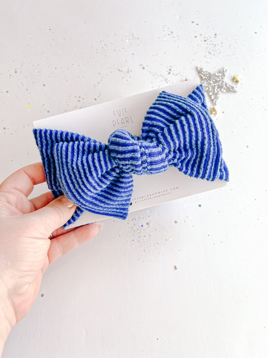 Royal Blue Ribbed Baby Bow Turban