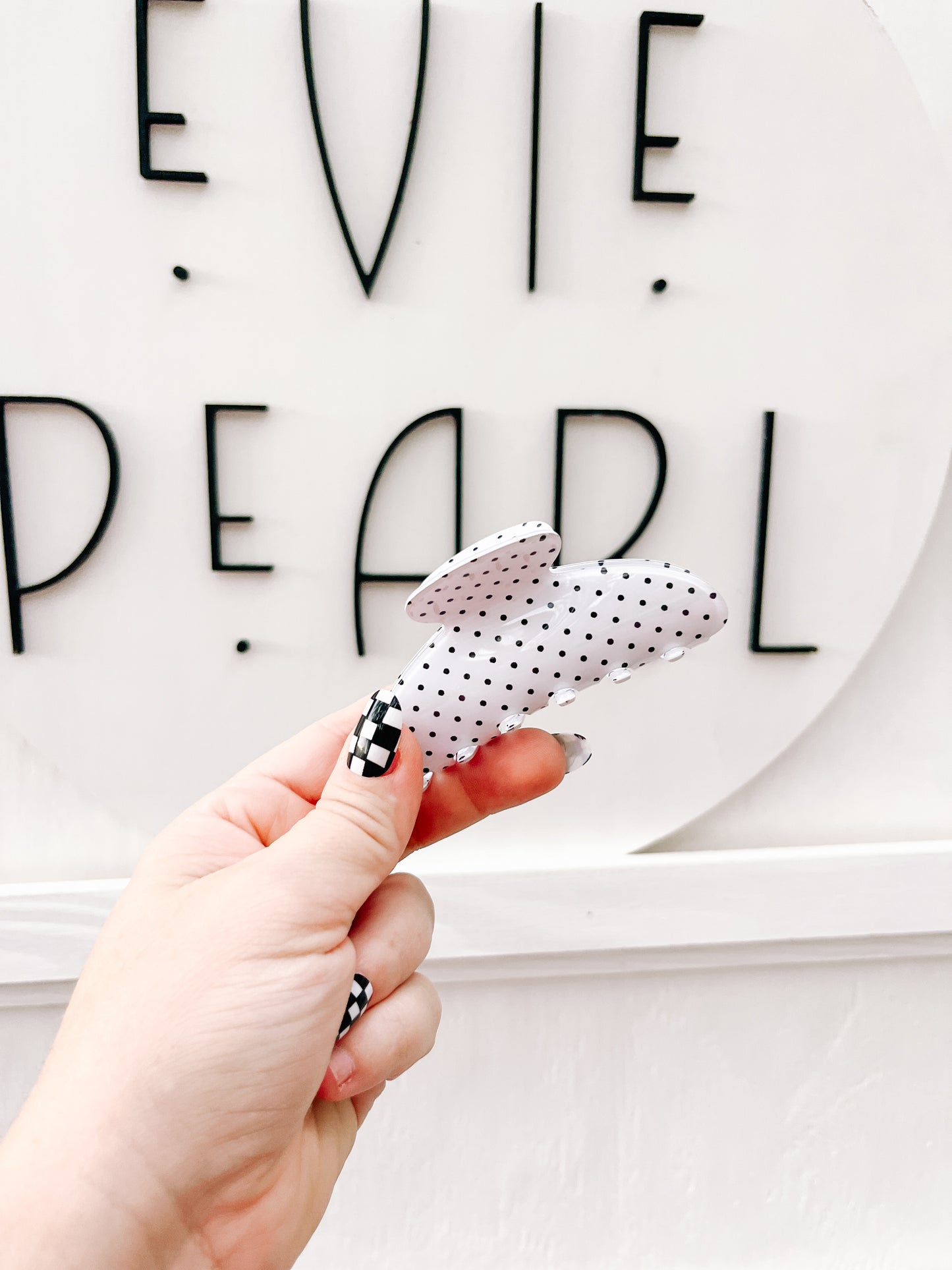 White Polka Dot Medium Claw Clip