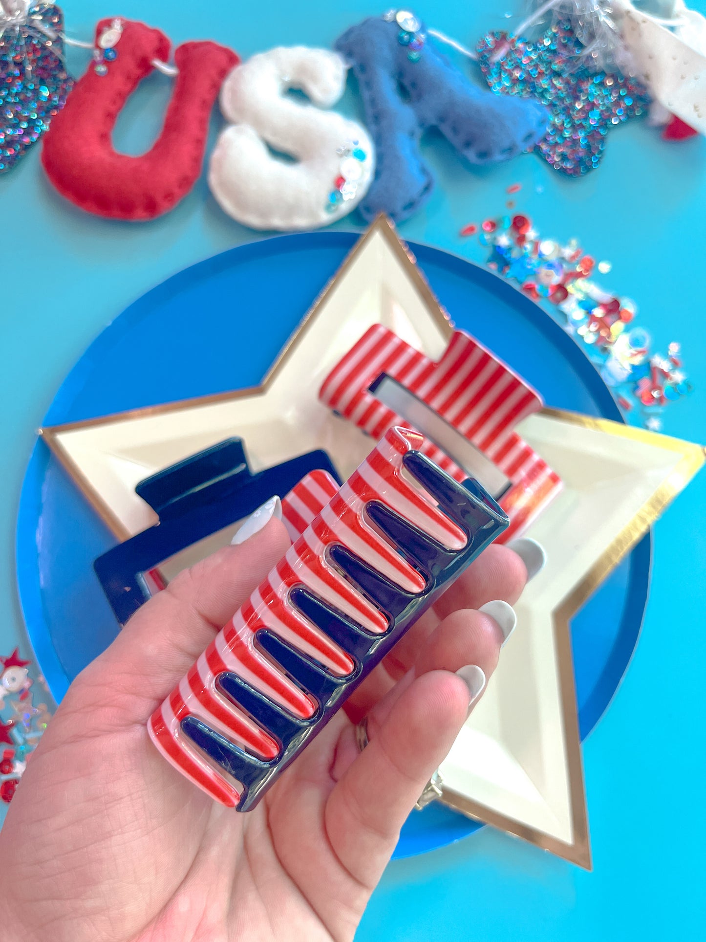 Navy, Red & White Stripes Medium Claw Clip