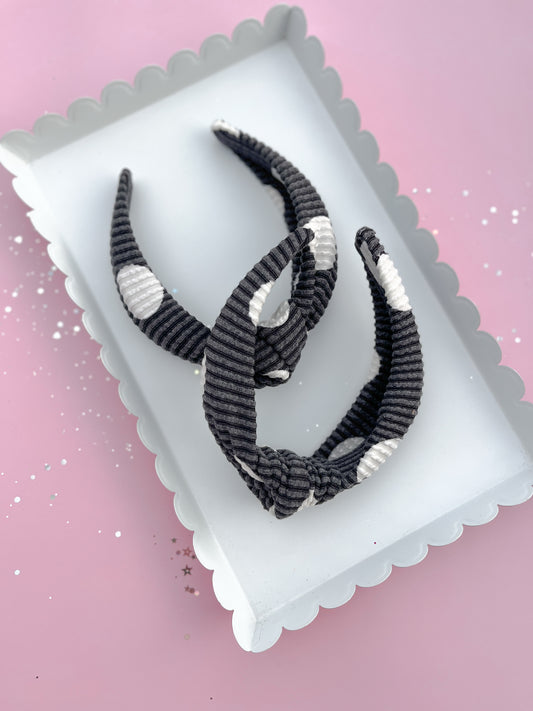 Black Dot Ribbed Knotted Headband