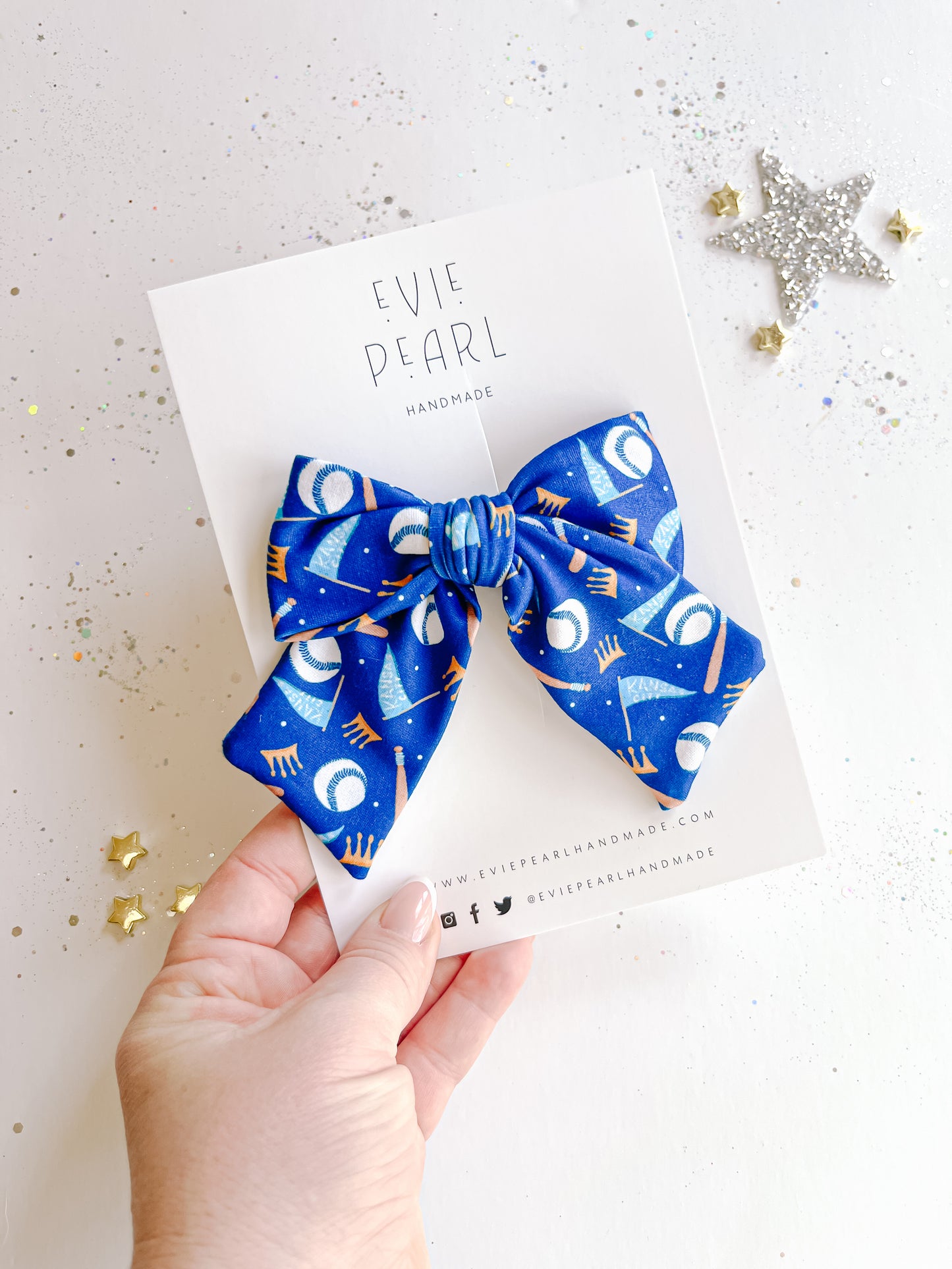 Large Blue Kansas City Baseball Pinwheel Bow