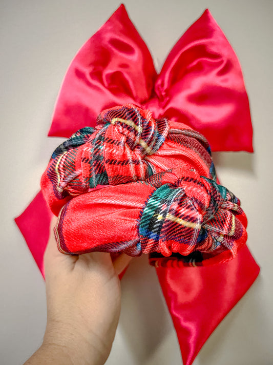 Christmas Velvet Plaid Knotted Headband for Girls & Women