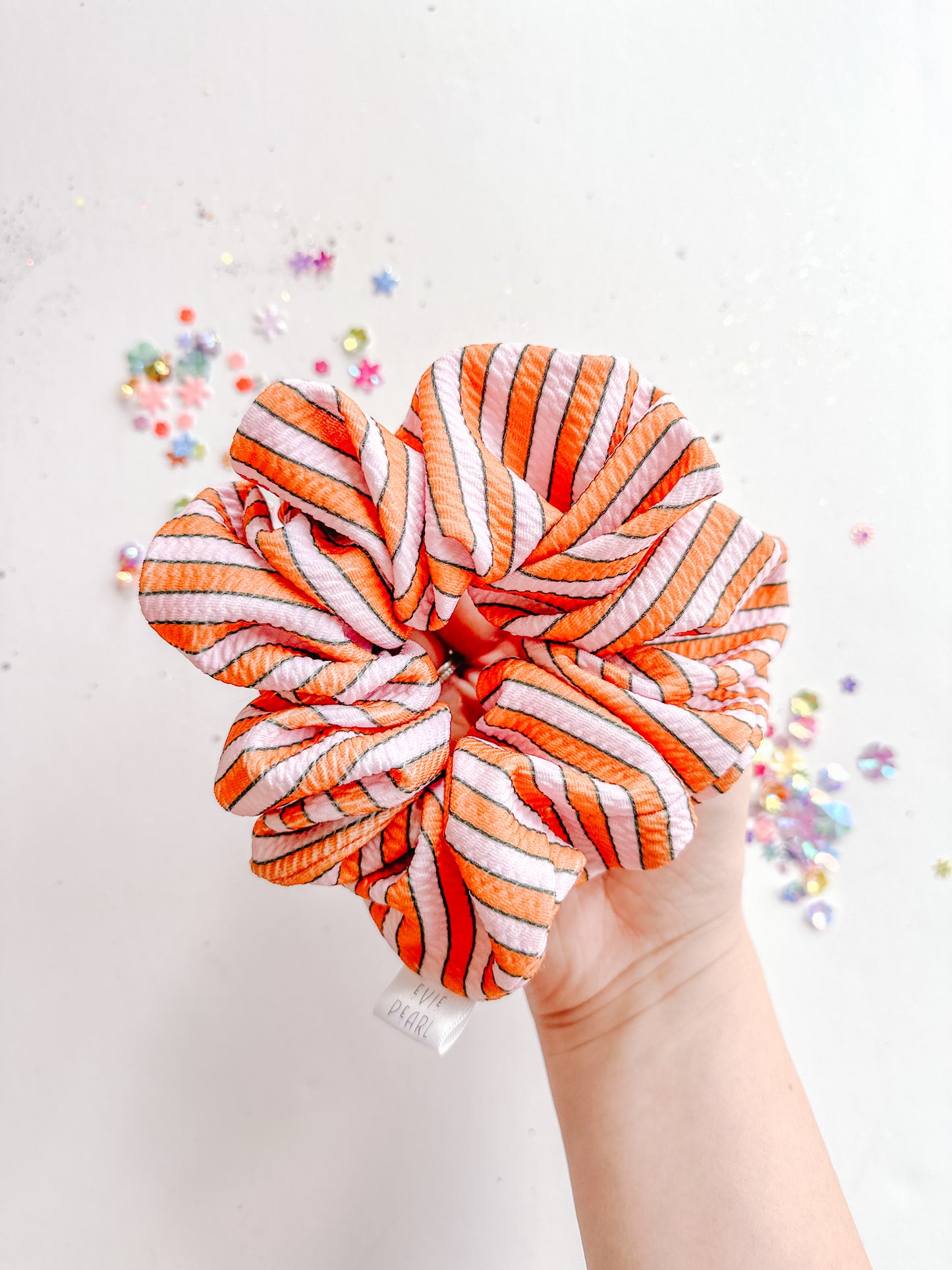 Pink Orange Halloween Stripes Oversized Scrunchy