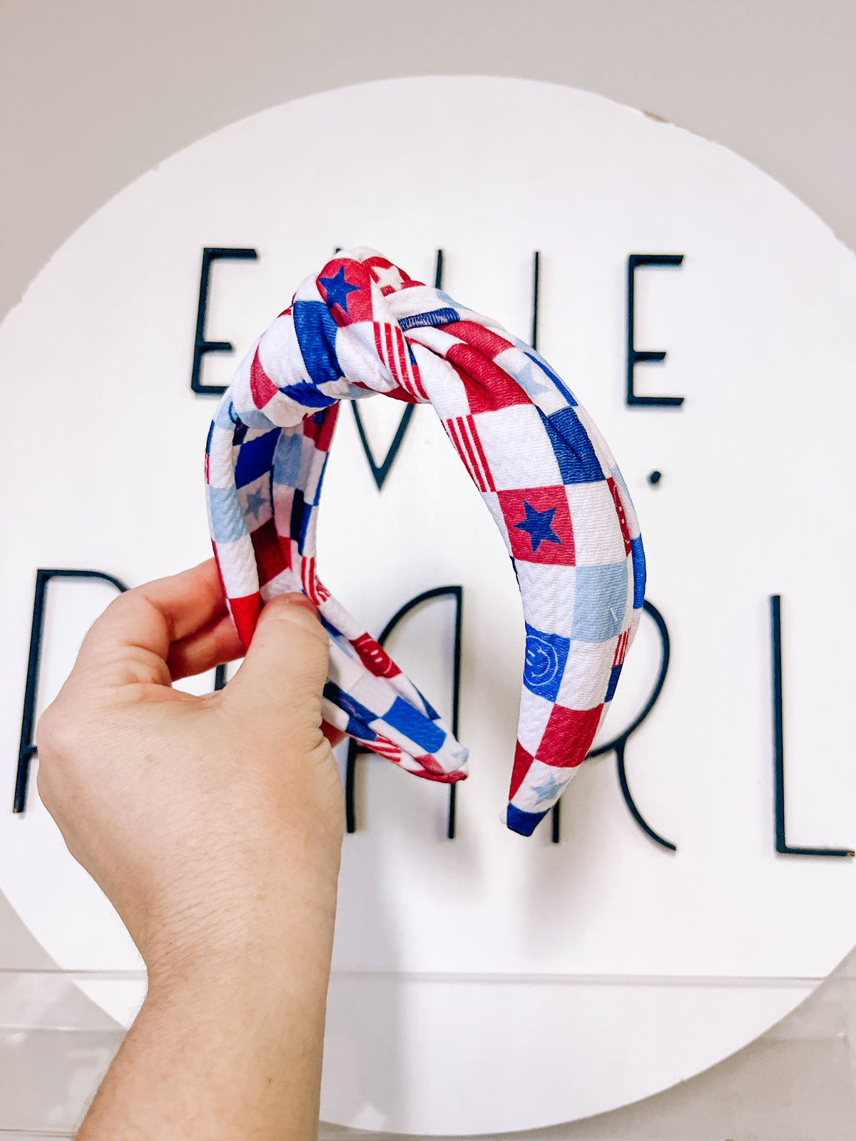 Red white blue checkered knotted headband