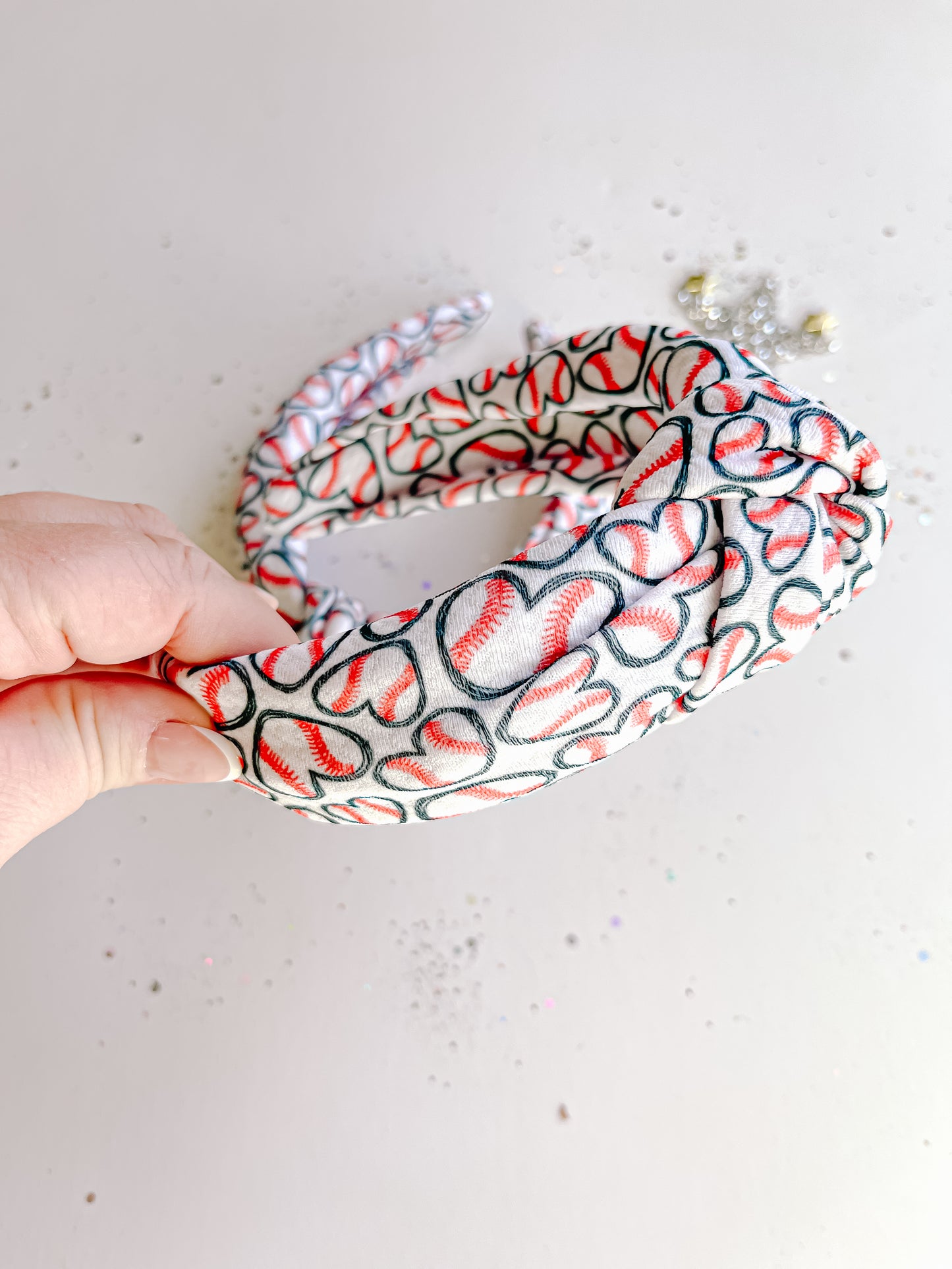 Baseball Hearts Knotted Headband
