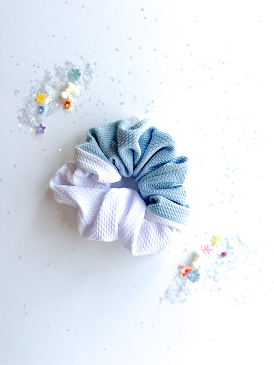 Light Blue & White Color-block Oversized Scrunchy