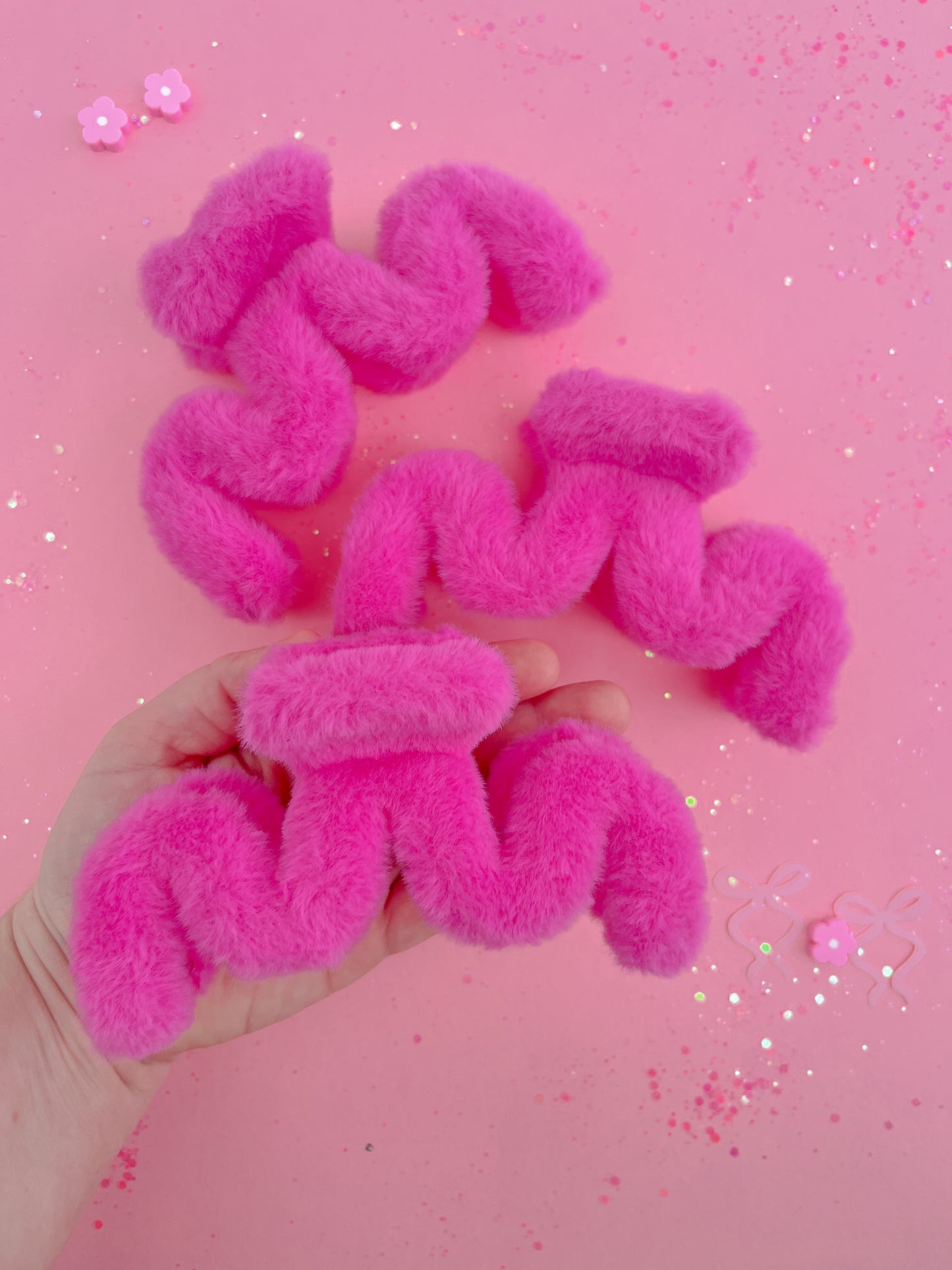 Hot Pink Fuzzy Large Claw Clip