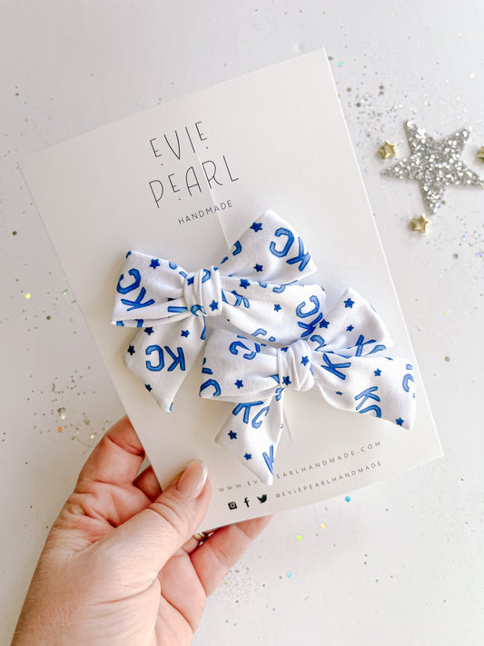 Navy KC Sporting Small Pinwheel Pigtail Bows