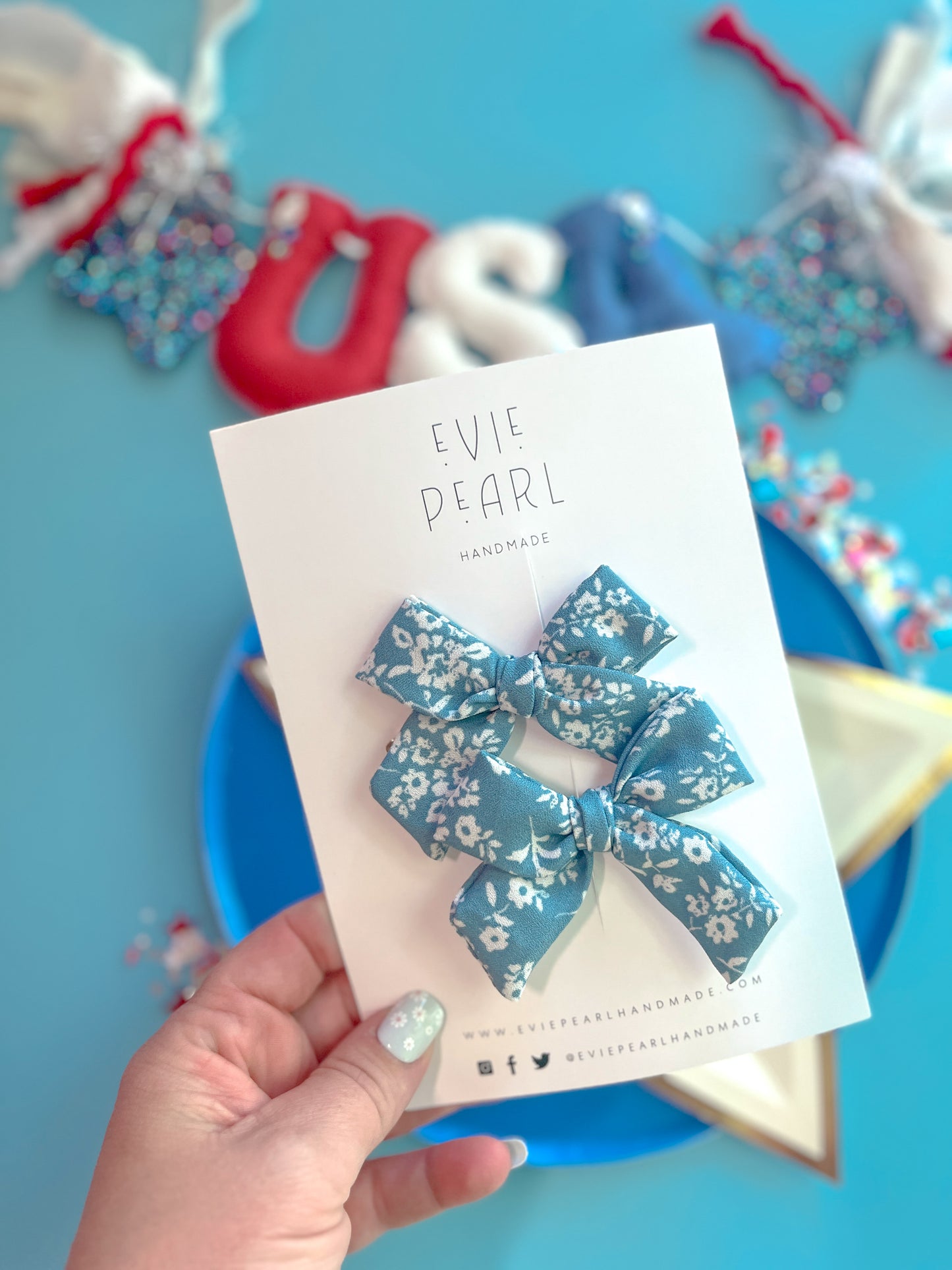 Blue Floral Small Pinwheel Pigtails